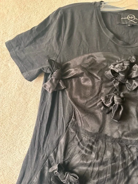 McQ Alexander McQueen Sheer Bow Mesh Overlay Ruffle Mixed Media Goth Shirt Top M - Picture 5 of 16